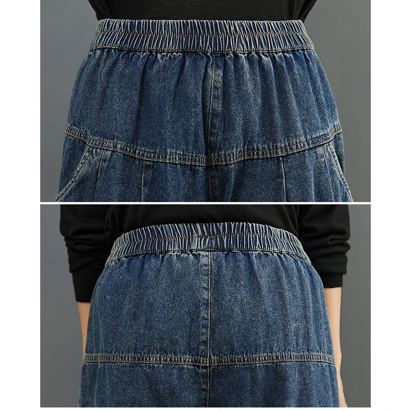 New Retro Blue Black Jean Mom Femme Winter Loose Baggy Big Size Denim Trousers Casual Elastic Waist Boyfriend Jeans For Women