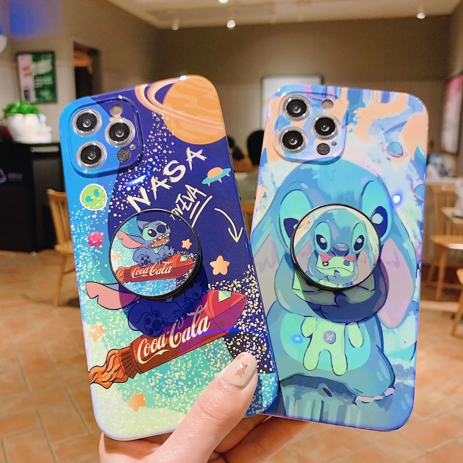 

Disney Stitch Cartoon Mobile Phone Case with Stand for iPhone 7/8 plus x/xs xr xsmax 11 pro max 12pro max Cute Cellphone Shell