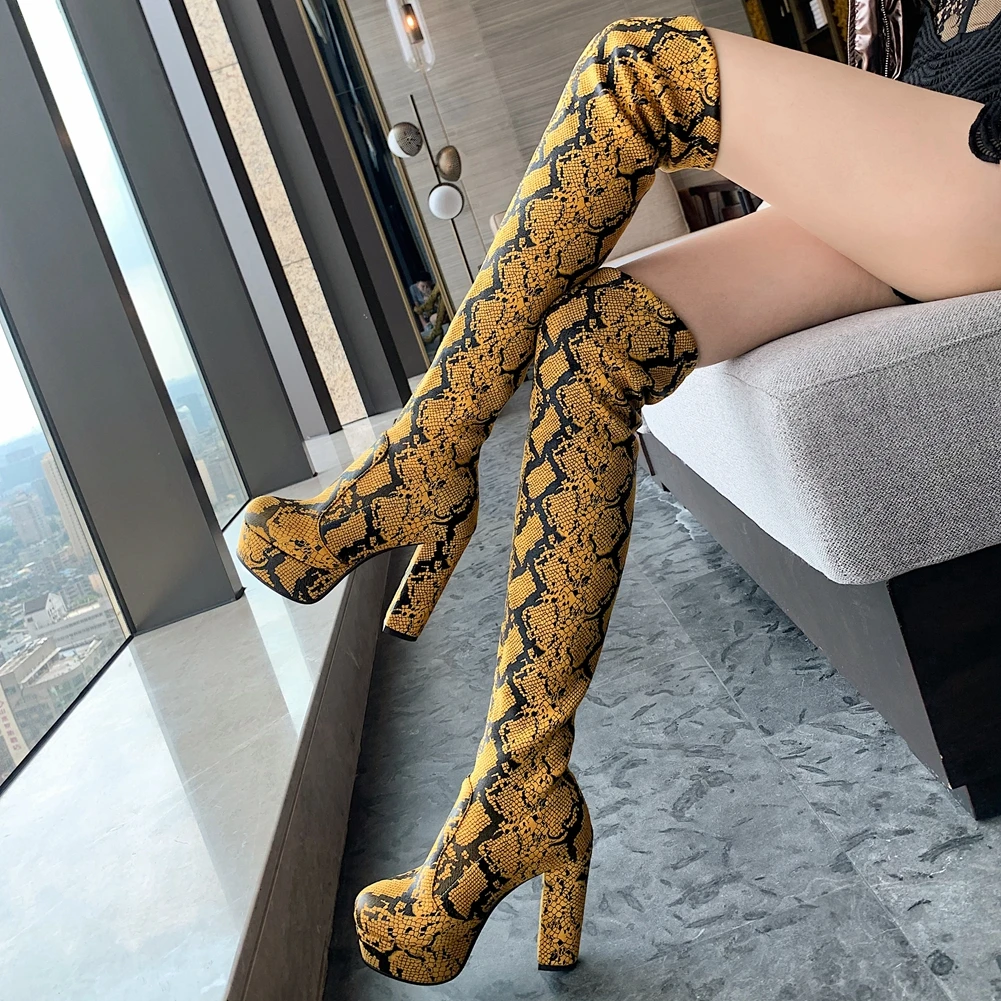 

RIBETRINI Sexy Pointed Toe High Heels High Quality Over The Knee Boots For Women Fashion Party Platform Winter Ladies Shoes