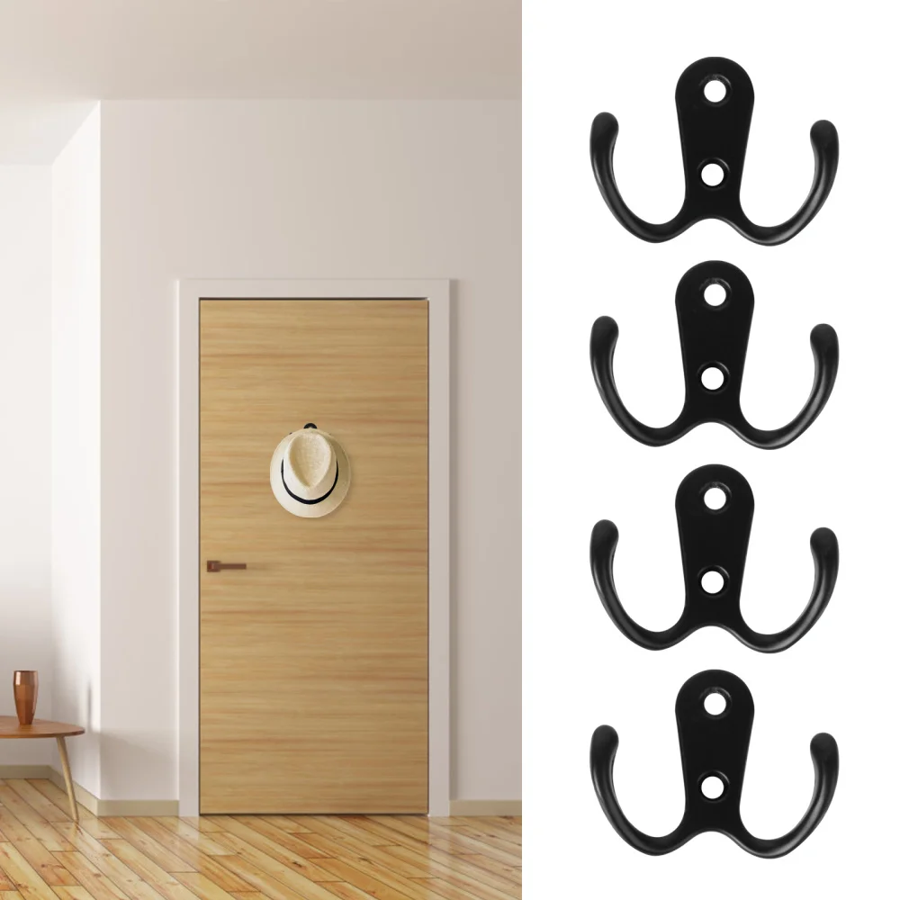 

10pcs 2-Pronged Coat Hooks Wall-mounted 2 Hole Towel Hanger for Coats Hats Clothing(Black)