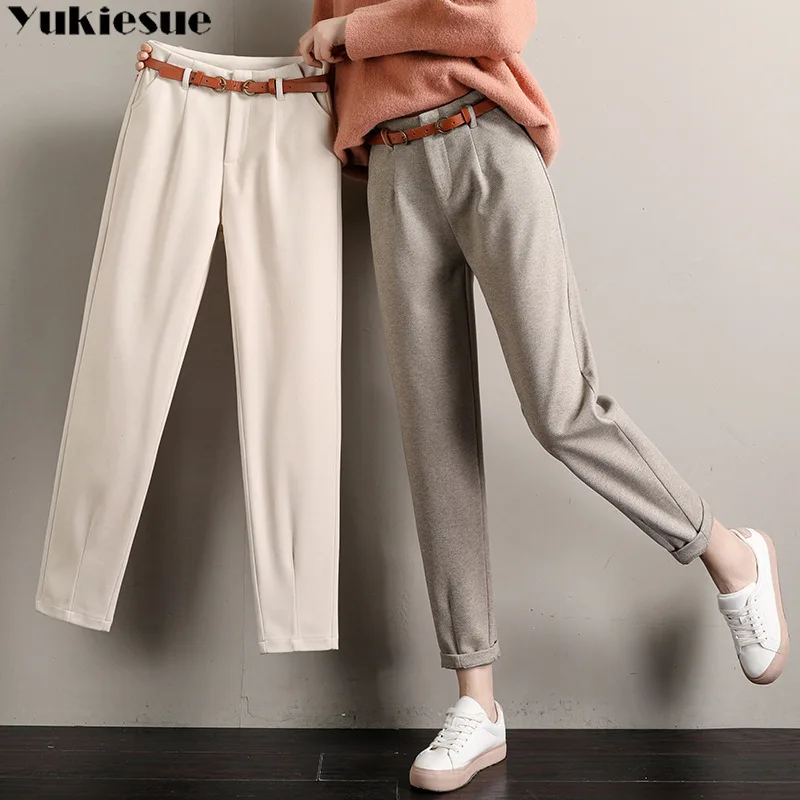 

Autumn Winter Woolen Women Pants High Waist Solid Thicken Warm Trousers Harem Pants For Women Plus Size harem Pants Capris