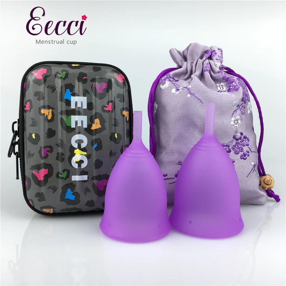 

EECCI 2pcs Menstrual Cup with 1 case 1 bag - 3 Size - Soft, Flexible, Reusable Medical-Grade Silicone Period Cup - Easy insert