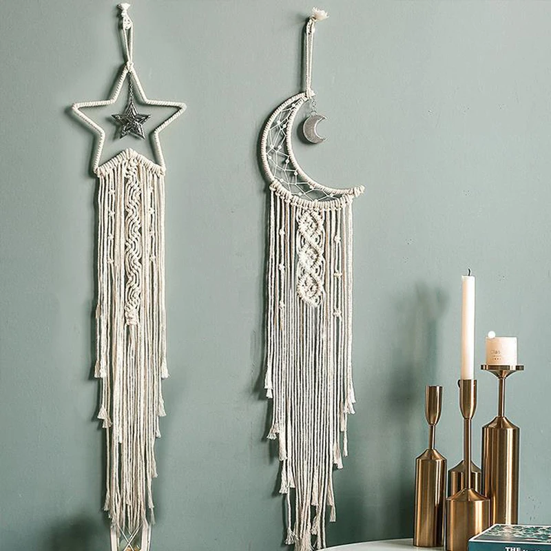 

1pc Ins hand-woven Cotton Rope Star Moon Tassel Tapestry Living Room Background Wall Bohemian Wall Hanging Ornaments