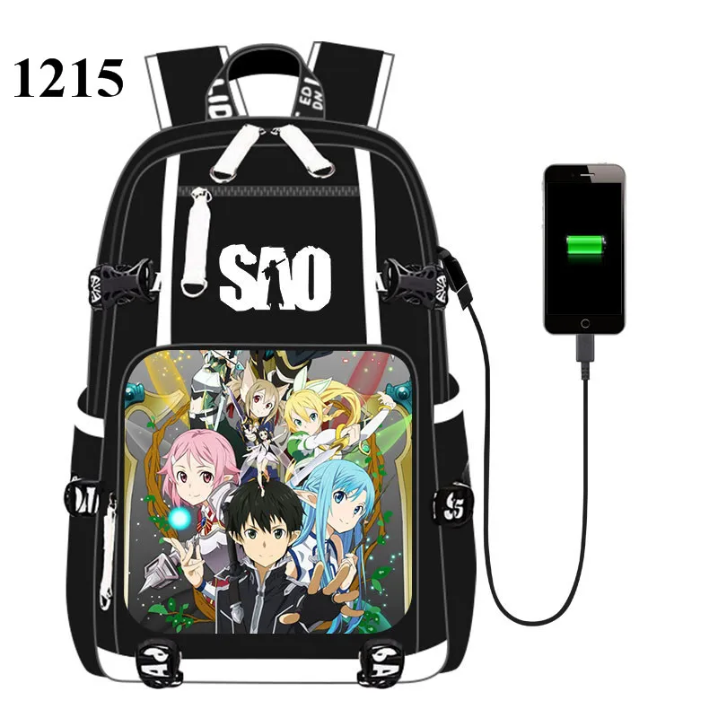 

Anime SAO Sword Art Online USB Port Backpack Game USB Port Bag School Book Students Outdoor Shoulder Book Bag Rucksack Cosplay