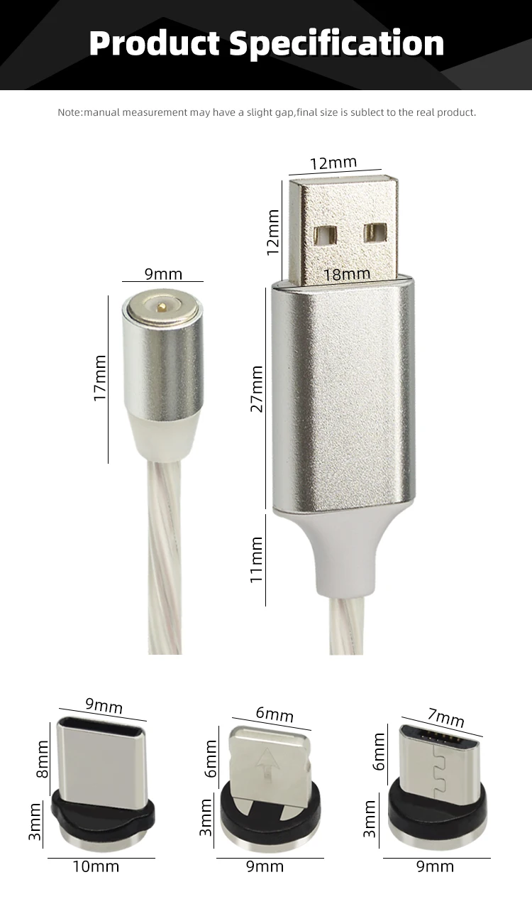 CHAURE 1 м usb кабель для зарядки с магнитным креплением течет светильник для быстрой зарядки на борту самолета type c micro usb 8-pin Магнитный кабель для Xiaomi huawei Зарядное устройство