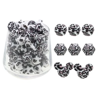new 50pcslot 15mm round hexagon mickey baby teether leopard print silicone teething bead for jewelry making