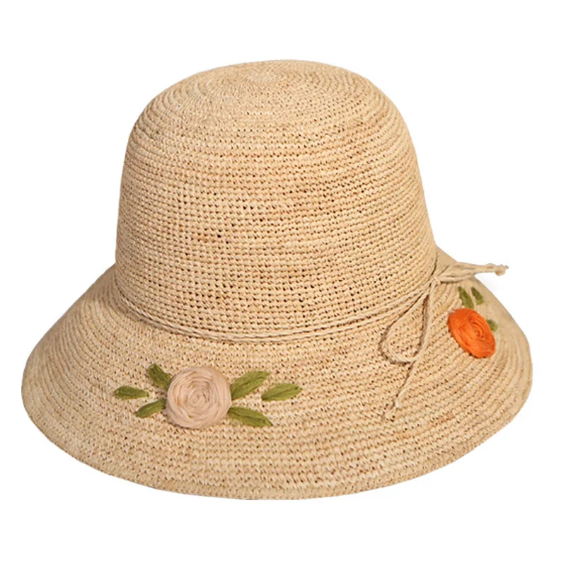 

Rafi straw hat female summer simple silk flowerpot hat fisherman hat shopping outing crochet shading stall hat