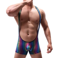 men jumpsuits rainbow sexy penis pouch bodysuits wrestling singlets boxer shorts bodybuilding male undershirt clubwear one piece
