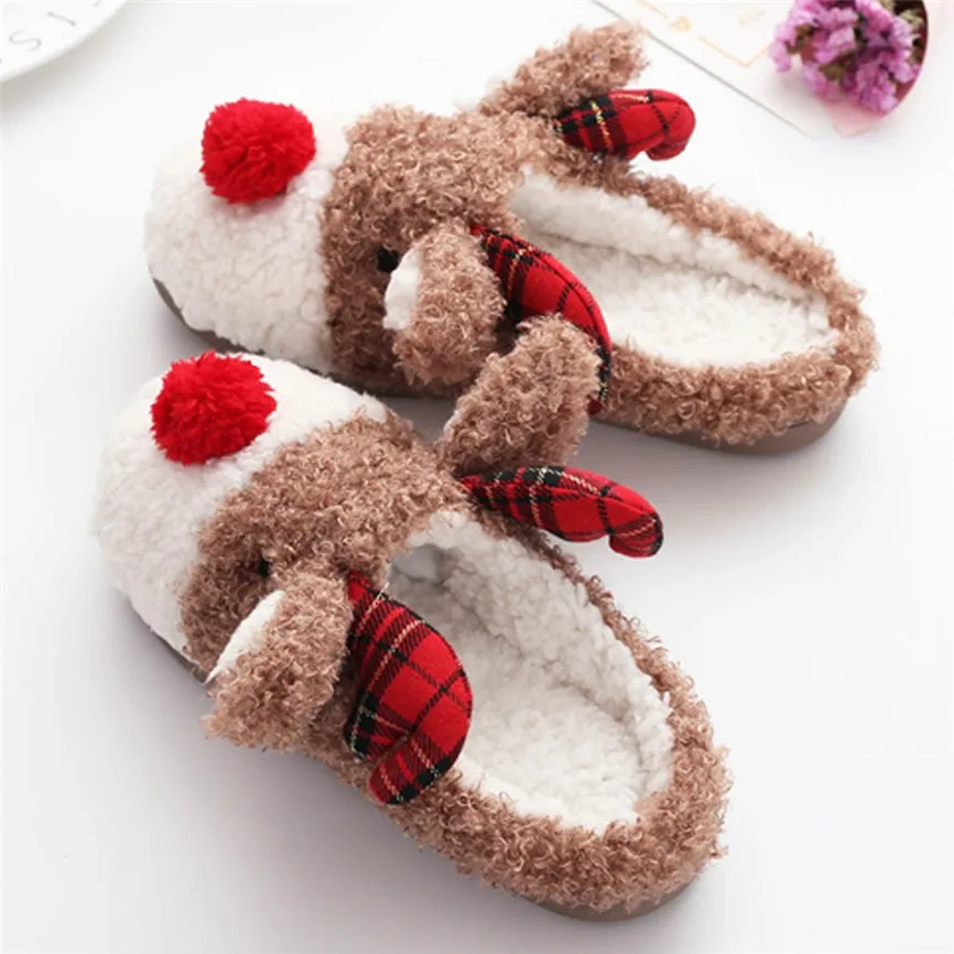 Милые Нескользящие тапочки из хлопка Moose женские теплые домашние меховые с