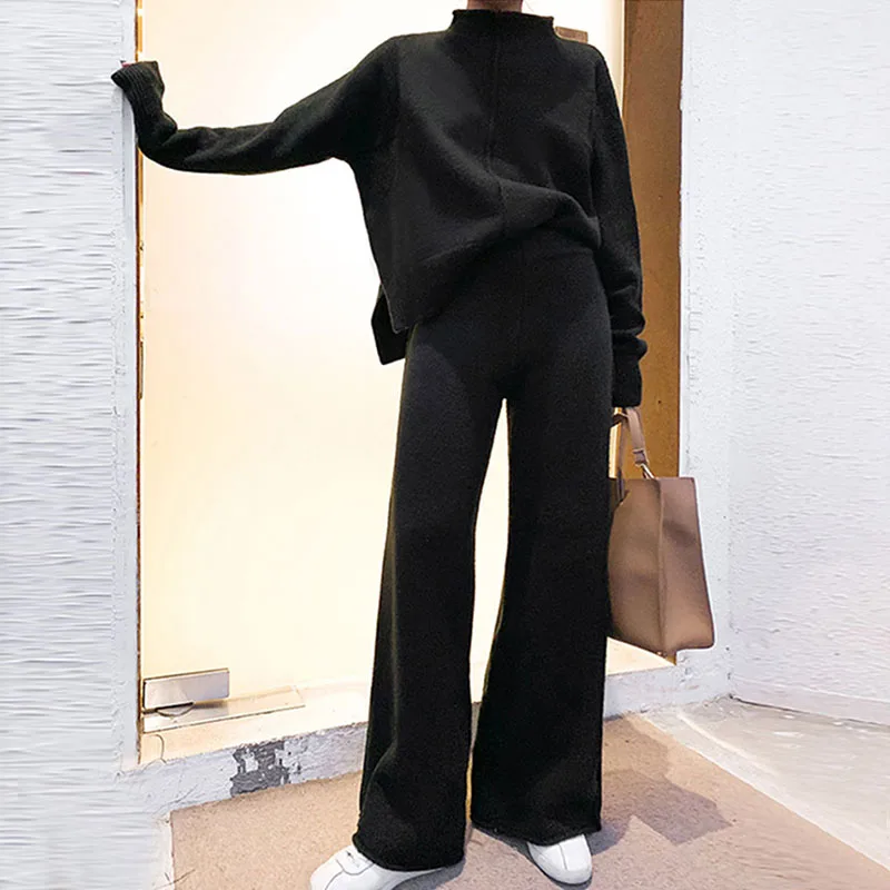 

Genayooa Two Piece Set Pullover Sweater Tracksuit Women High Waist Knit Wide Leg Pants Women Suit 2 Piece Set Women Winter 2020