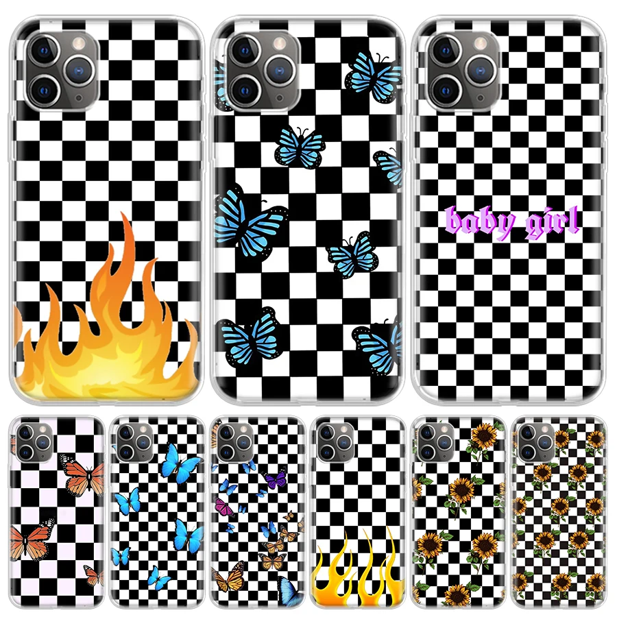 

Checkerboard Checkered SunfSoft Silicone Case Coque For iPhone 13 Pro Max 11 12 Pro XS MAX X XR 7 8 6 6S Plus SE 2020 Back Cover