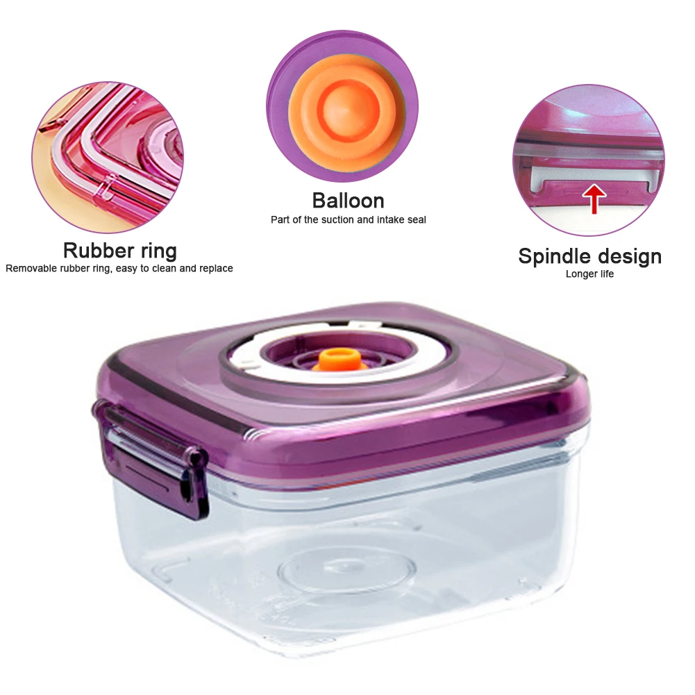 

Kids Lunch Box Kitchen Vacuum With Air Pump Food Storage Container Silicone Sealing Ring Square Rectangular Shape Box