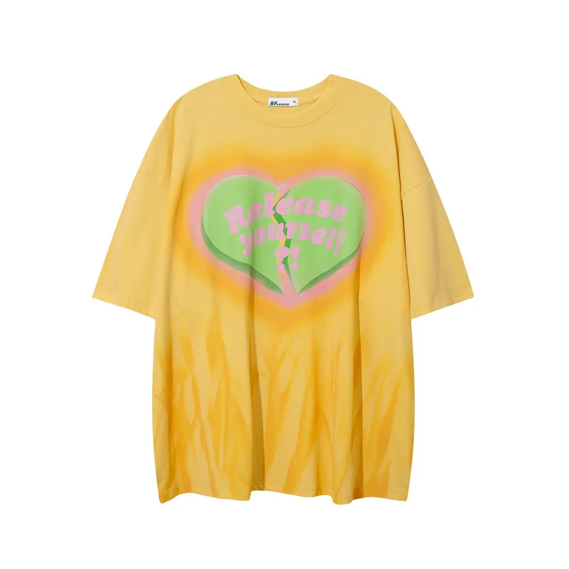 

Мужская хлопковая футболка EukaaRu, свободная футболка с коротким рукавом и принтом «любовь», в стиле хип-хоп, одежда для улицы, для влюбленных