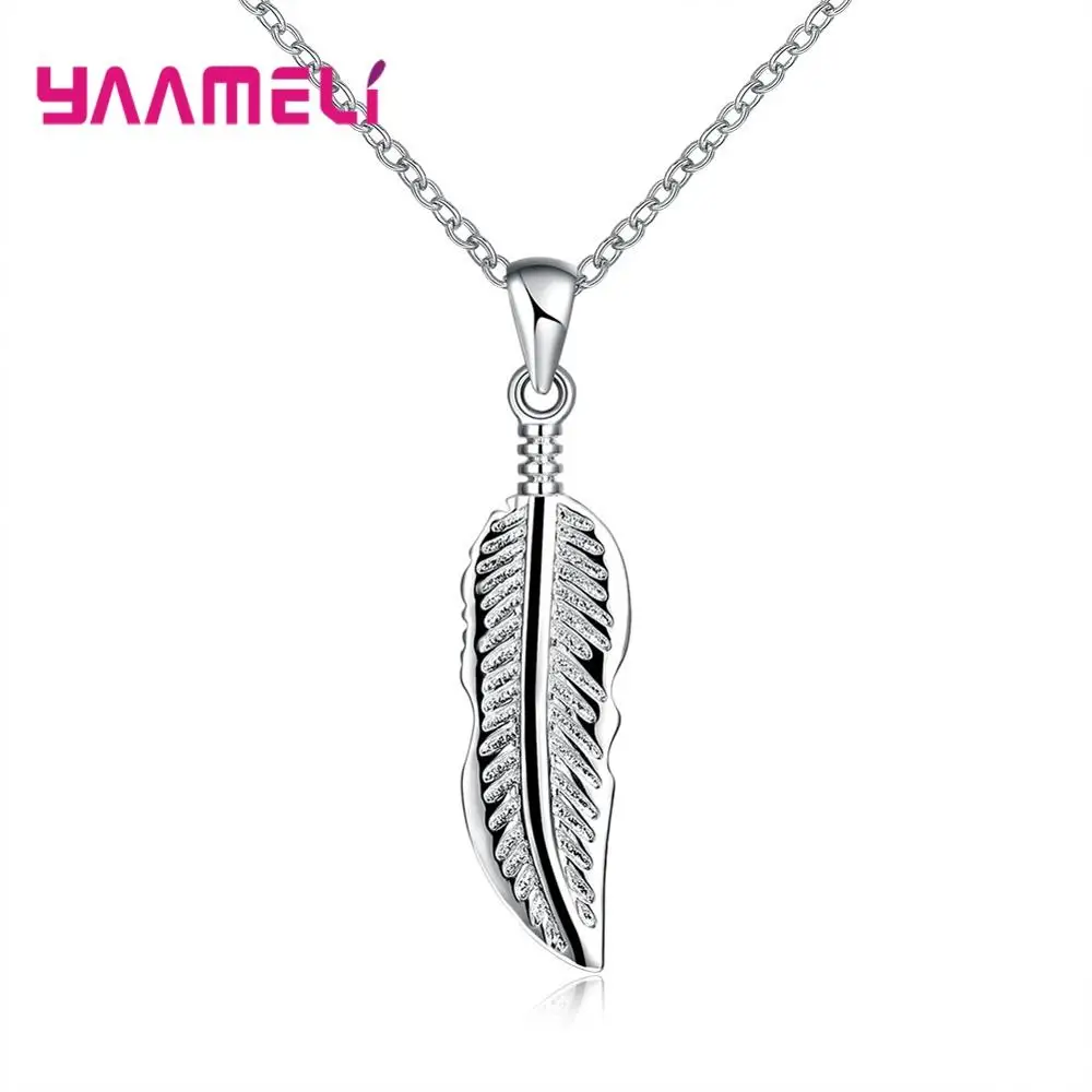 

Hot Sale Real 925 Sterling Silver Female Fashion Jewelry Simple Nice Feather Pendant Chain Necklace For Woman Girls Dropshipping