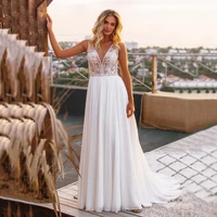 beach vestido de noiva plus size wedding dresses a line v neck tulle appliques chiffon wedding gown bridal dresses