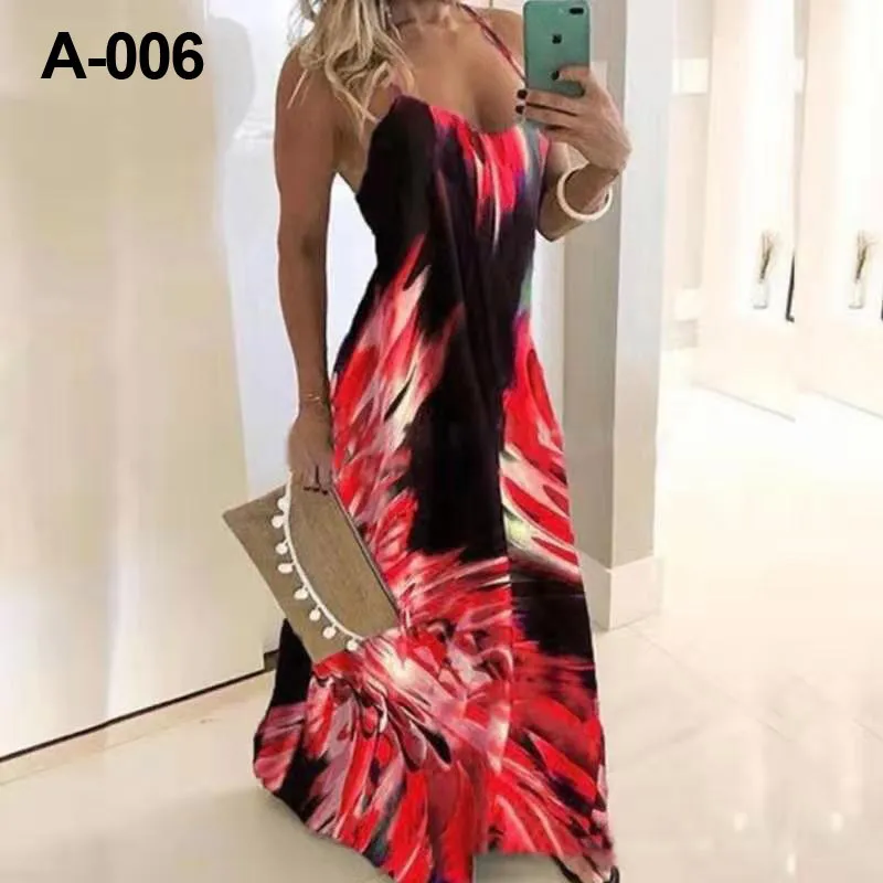 

Sexy Deep V Neck Spaghetti Straps Women's Maxi Dress 2021 Casual Tie Dye Backless Ladies Robe Fashion Party Long Dress Plus Size