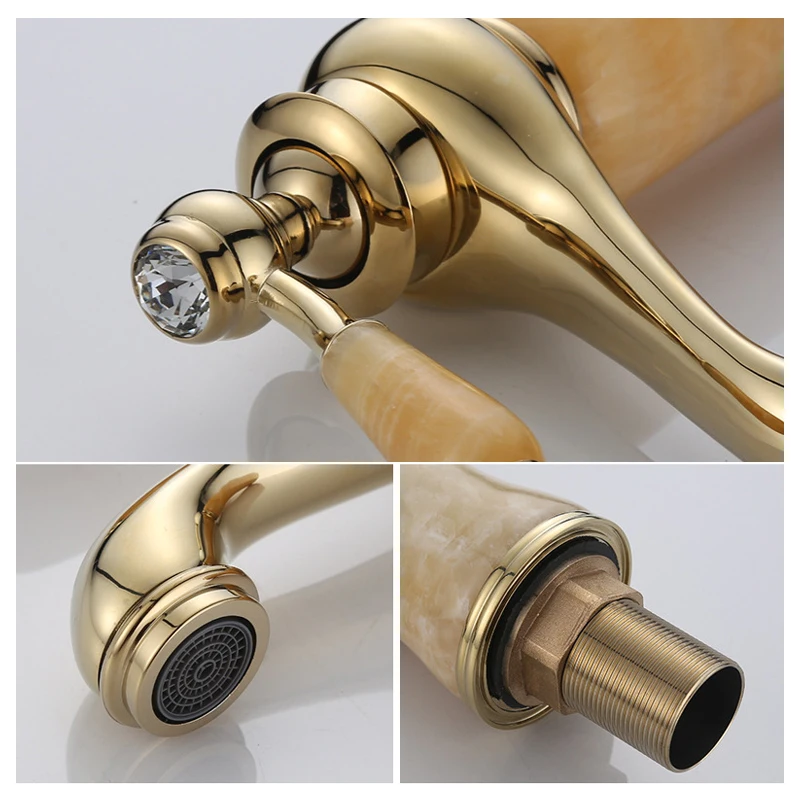 Смеситель для раковины в ванную комнату античный медный нефритовый кран