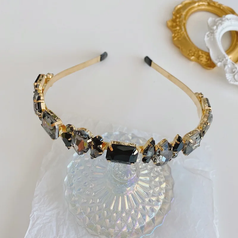 

Retro Baroque Colored Metal Full Square Crystal Women Hairband Rhinestone Headbands Headwear Fashion Hair Accessories