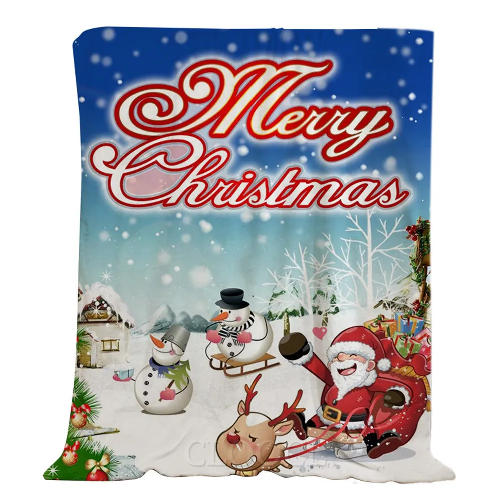 

CLOOCL Christmas Flannel Blankets Santa Snowman Merry Christmas Blanket Funny Fastival Party Plush Quilts