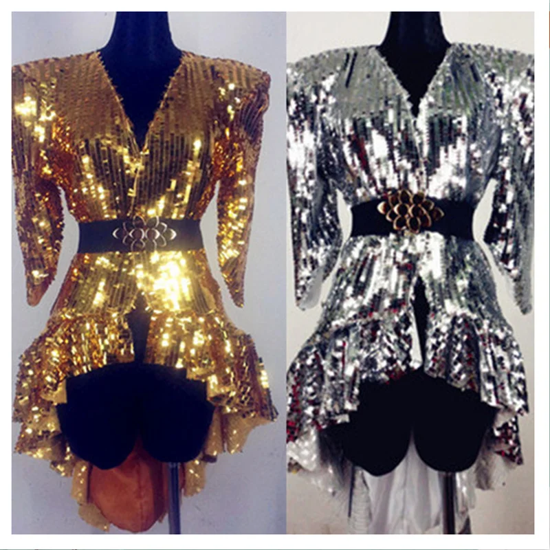 Женская певица DJ костюм DS плечо Ультра блестящая куртка представление сцены