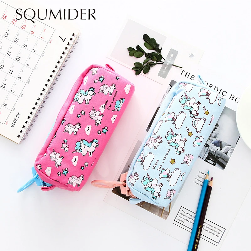 

Big Zipper Unicorn Pencil Case Big capacity Canvas School Pencil Bag Storage bag pen Pouch School Supplies Stationery Estuches