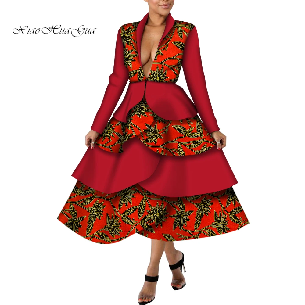 2021 модное женское Африканское платье Базен богатый с глубоким V-образным вырезом