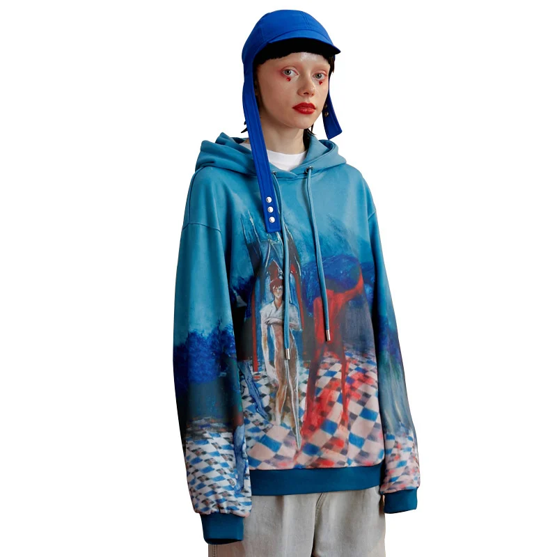 Unifree2019 Осень Новый Повседневный модный принт с капюшоном средней длины пуловер