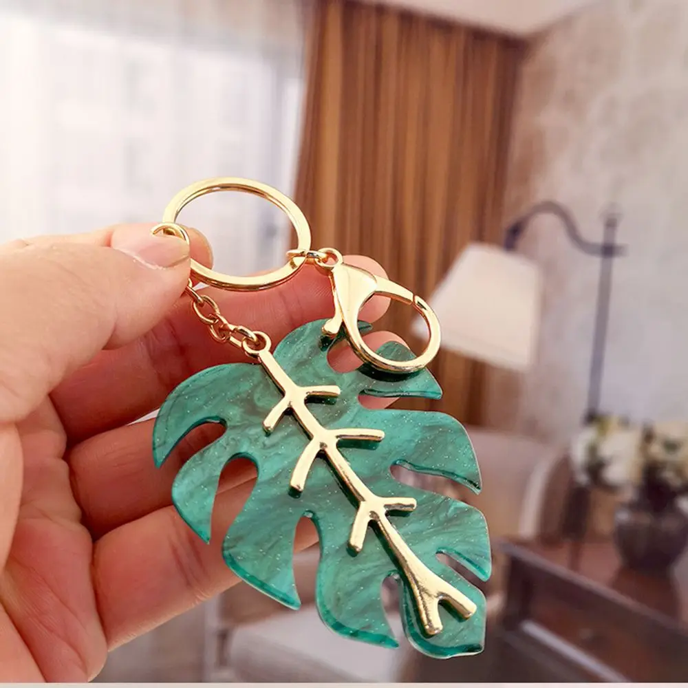 

Green Leaf Fashion Jewelry Fresh Foliage Shape Christmas Gift Key Buckle Keychain Car Key Ring Bag Pendant