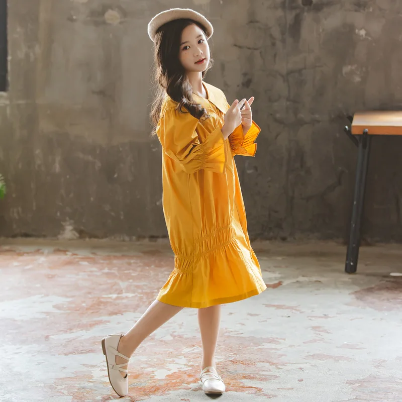 Green Yellow Asymmetrical Dresses For Teenage Girls Clothing Children Petal Sleeve Patchwork Dress Toddler Clothes 8 10 12 Years | Детская