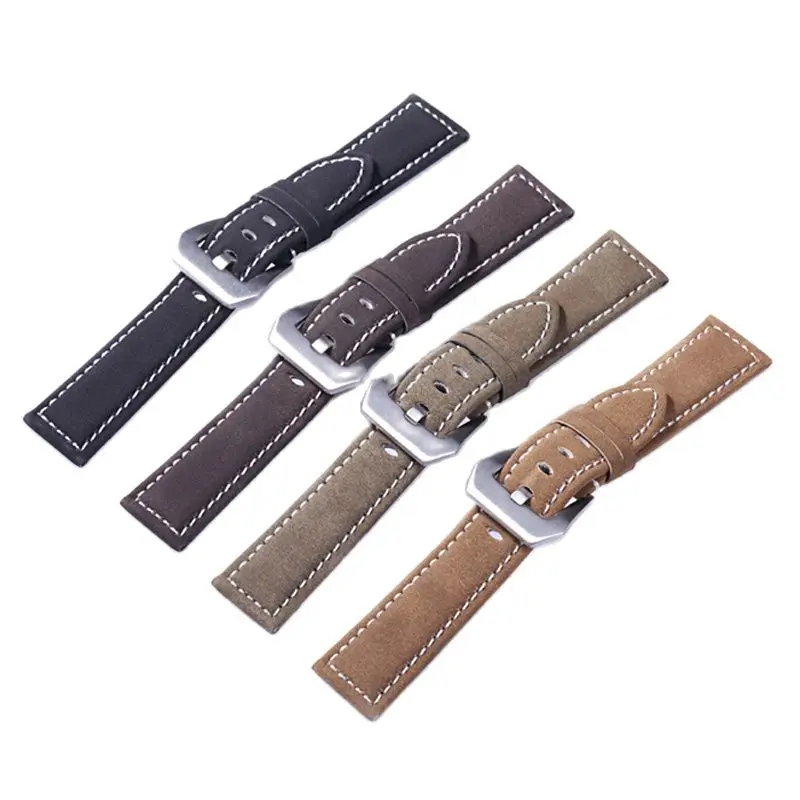 

Ремешок для часов ручной работы из матовой кожи для мужчин и женщин, регулируемый браслет с серебряной пряжкой из нержавеющей стали, 7 цвето...