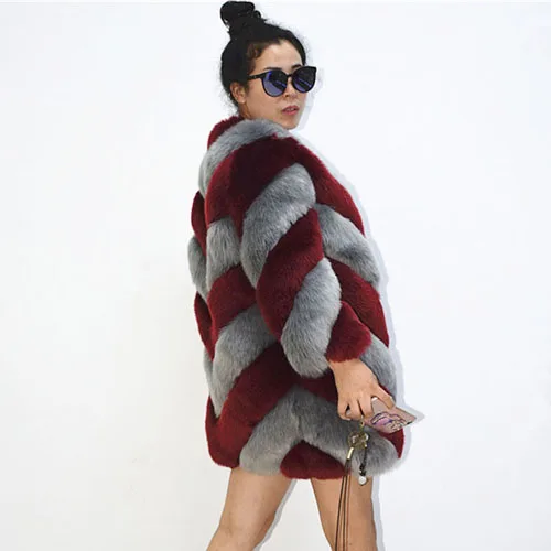 Wine red and gray ZADORIN дизайнерская брендовая Роскошная Шуба из искусственного лисьего меха для женщин, большие размеры, зимнее пальто, Толстая теплая куртка из искусственного меха, пальто, chaqueta mujer - Цвет: Wine red and gray