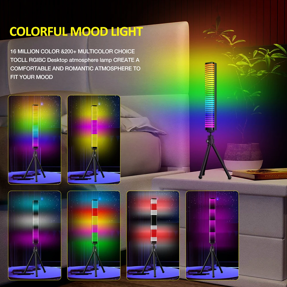 

3D дисплей с 32 светодиодами, управление через приложение, RGB, музыка, окружающая световая панель, звуковой активатор, ритм-лампа в комплекте с ...