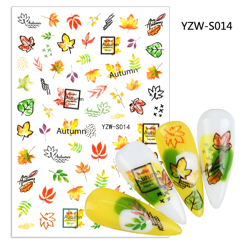 

Self-adhesive 3D Stickers for Nails Autumn Maple Leaf Grass Nail Art Decorations Small Size Fashion Sticker Women Girl Nail Foil