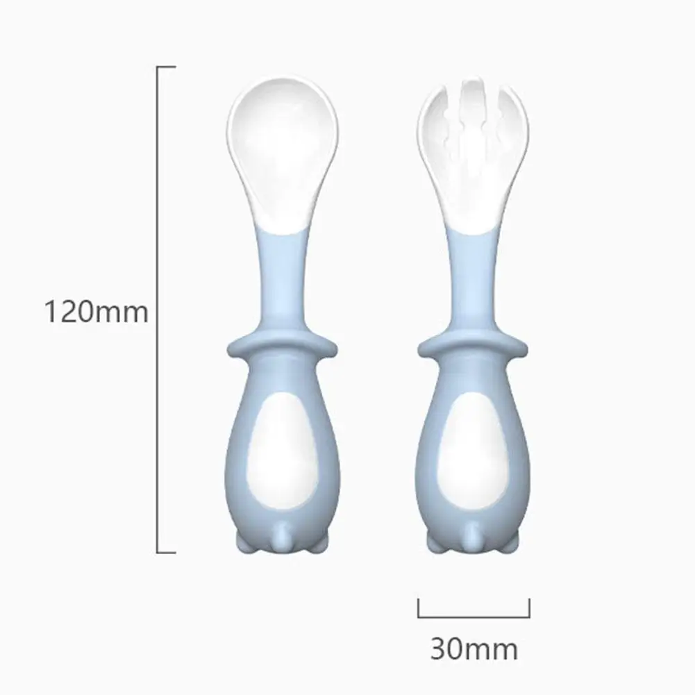 

Silicone Spoon For Baby Utensils Set Auxiliary Food Fork Soft Training Tableware Bendable Infant Learn Eat Toddler To Child Z2S8