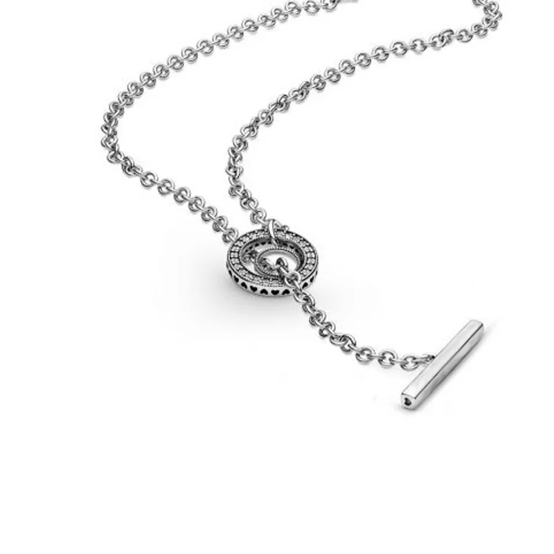 

2020 New 925 Sterling Silver Pave Circle T-Bar Heart Necklace Crystal Necklaces For Women Fashion Pendant Necklace Jewelry gift