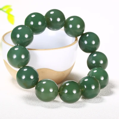 Zheru ювелирные изделия натуральный нефрит темно-зеленый круглый браслет из бисера