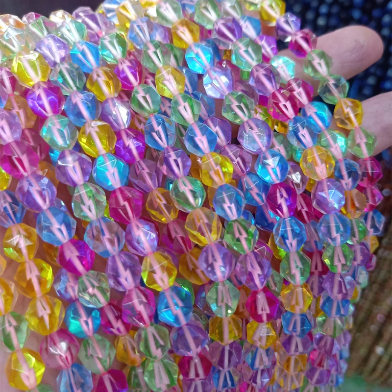 

Cut Star Angle Natural ShimmerStone Beads 8mm Faceted Round Loose Colorful Flash Stone Beads For Jewelry Making DIY Strand 15''
