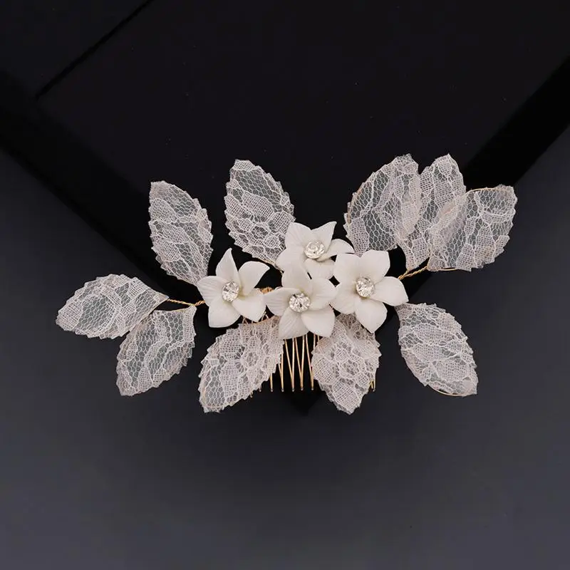 Гребень для волос из полимерной глины с цветами свадебная Шпилька кружевной