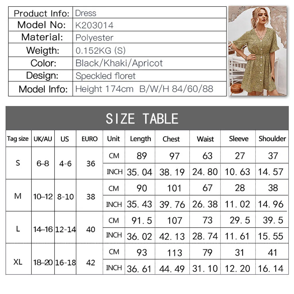 

Women V-Neck Botton Short Fashion Slim Mini Dress Beach Bohemian Dress