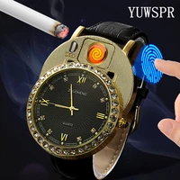 cigarette lighter watches men quartz watch usb rechargeable luxury diamond dial casual wristwatches male clock jh391 2 1pcs