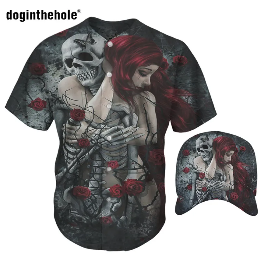 

Doginthehole Men Baseball Shirt Uniform Short Sleeves Man's T-shirt Gothic Wedding Fashion Hip Hop Hats For Men Women Unisex