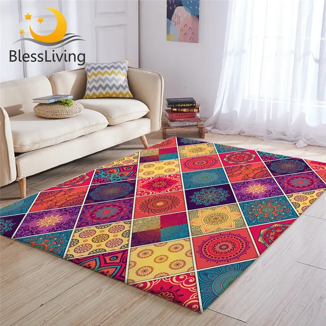 BlessLiving Floral Large Carpets for Living Room Mandala Flower Rug Floor Mat Exotic Boho Area Rug 152x244cm Vintage Tapis Salon 1