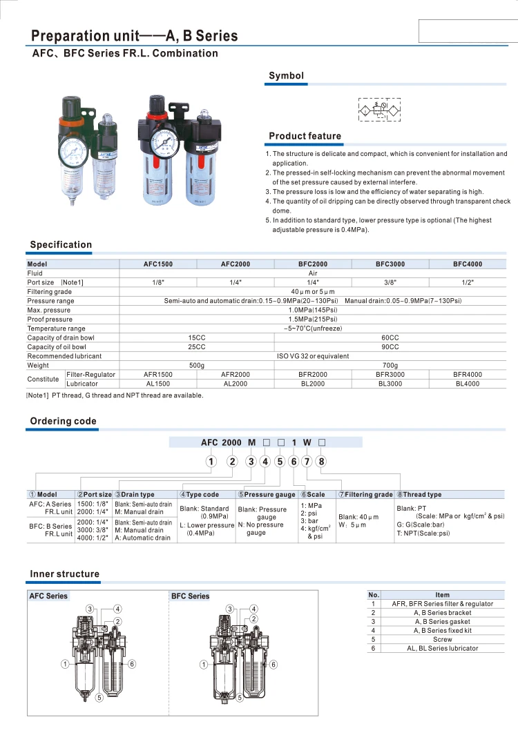 AFC1500 AFC2000 G1/" Регулятор воздушного фильтра комбинированный лубрикатор FRL два Союза очистки масла и воды разделения AFC-2000