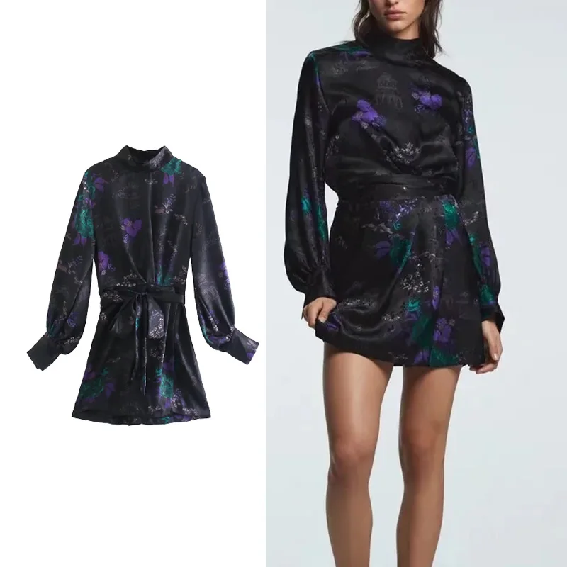 

Платье-мини женское с длинным рукавом, на шнуровке