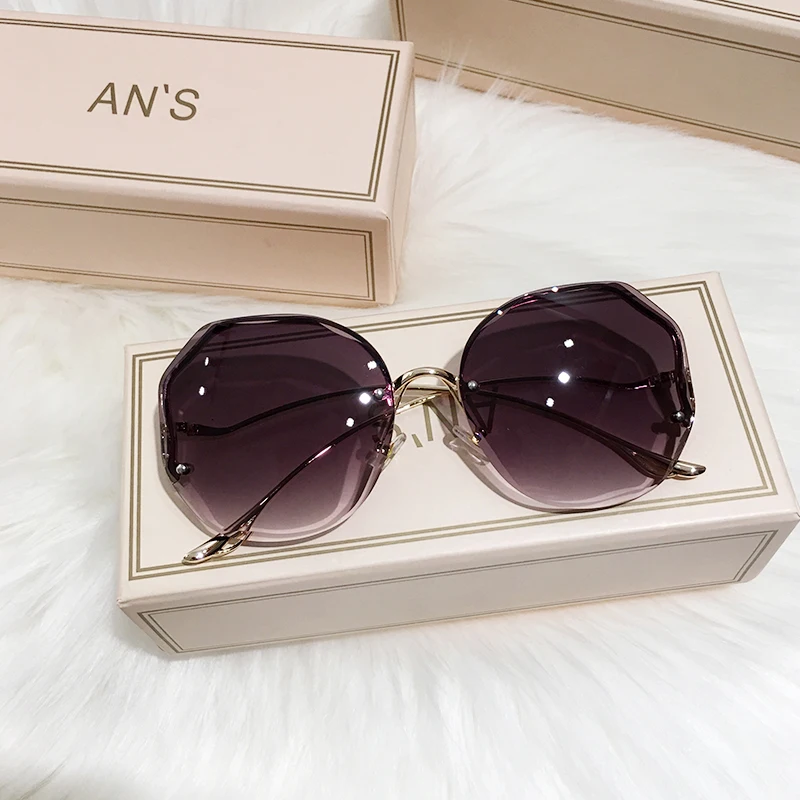 

New Fashion Women Sunglasses Rimless UV400 Brand Designer High Quality Gradient Sun Glasses Female Oculos with Box Dropshipping