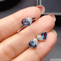 kjjeaxcmy fine jewelry 925 sterling silver inlaid natural blue topaz ring earring luxury girl suit support test
