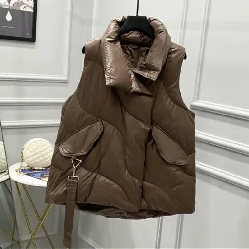 

New Autumn Winter Women Thick Warm Cotton Vest Coats Female Casual Solid Sleeveless Waistcoat Loose Short Warm Vest Jacket R26