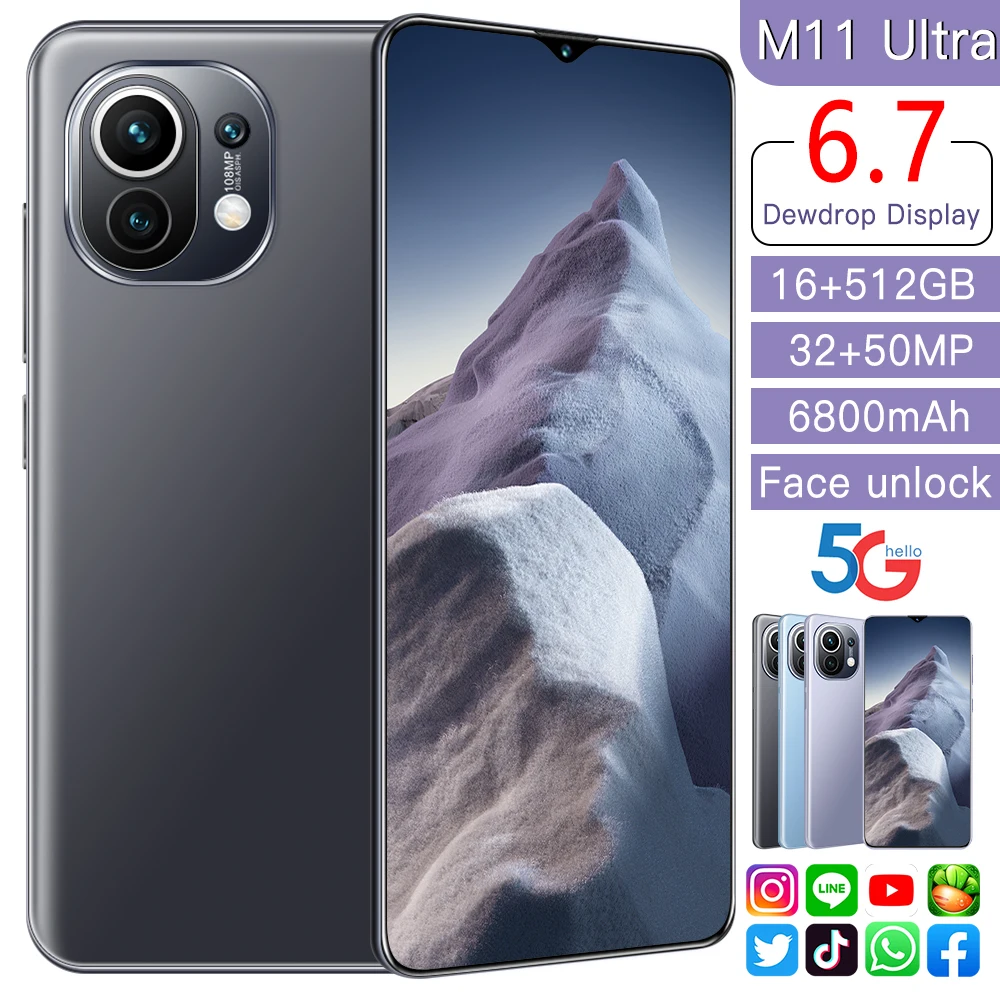 

2021 Global Version M11 Ultra Smartphone 16+512GB 6.7Inch 6800mAh Dual SIM Dual Standby Support Face ID 4G 5G Android CellPhone