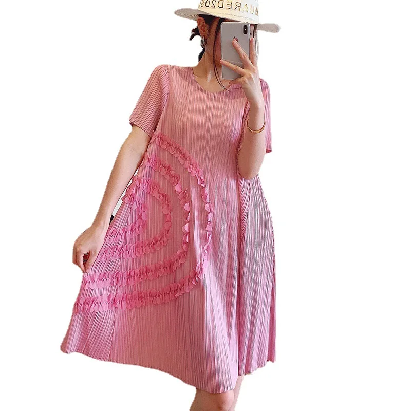 

SuperAen Loose Thin Summer 2021 New Solid V-neck Pleated A-LINE Knee-Length Dress for Women