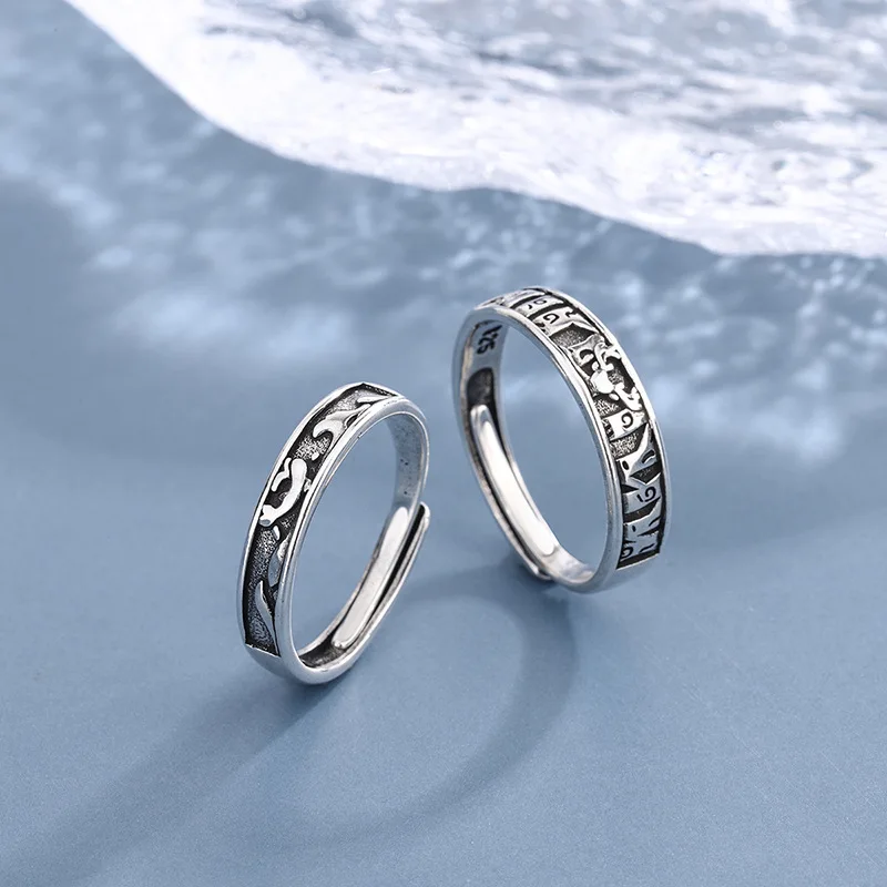 

YIZIZAI Retro Trendy Ocean Whale and Forest Deer Couple Rings for Women Men Silver Color Ring Adjustable Romantic Jewelry Gifts